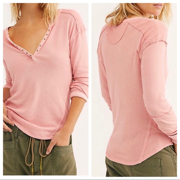 Free People Military Mix Henley Long Sleeve Top - Picture 4 of 9